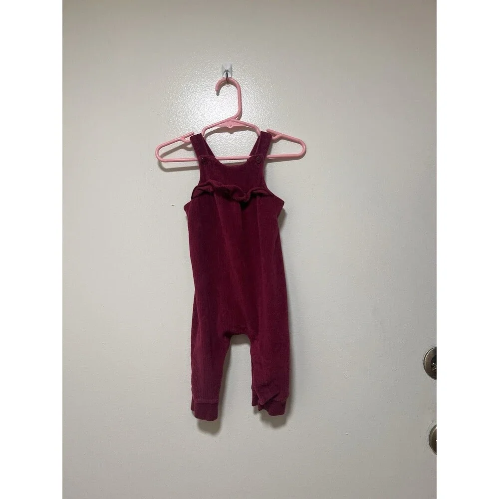 Carter’s red Corduroy Overalls For Girls 9M Ruffled Necline Adjustable Straps